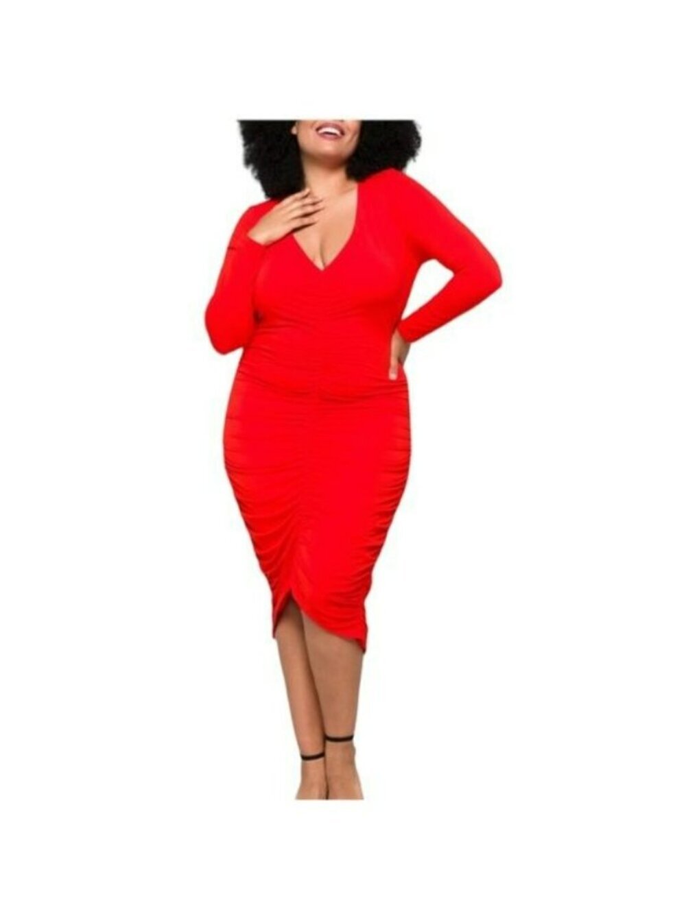 11 Honore Red Stretch Ruched Jersey Midi Dress NWOT Size 18 / 20